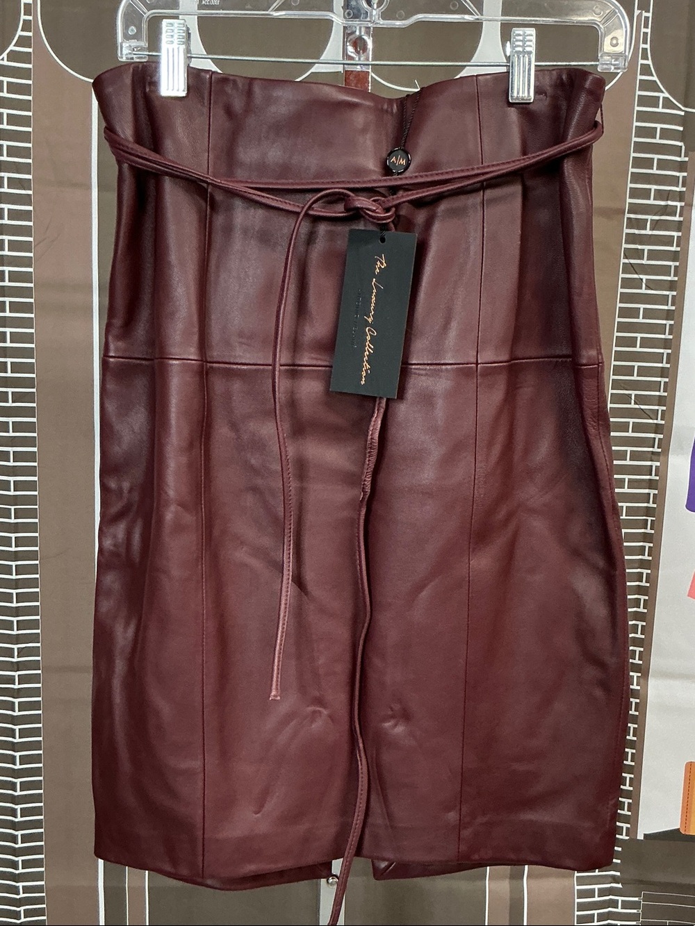 ANTONIO MELANI Merlot Leather Skirt with. Wrap Belt #2273
